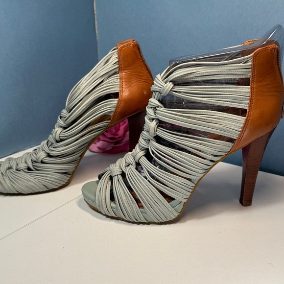 Gianni Bini Women's Strappy Heels Muted Teal and Brown - Picture 10 of 12